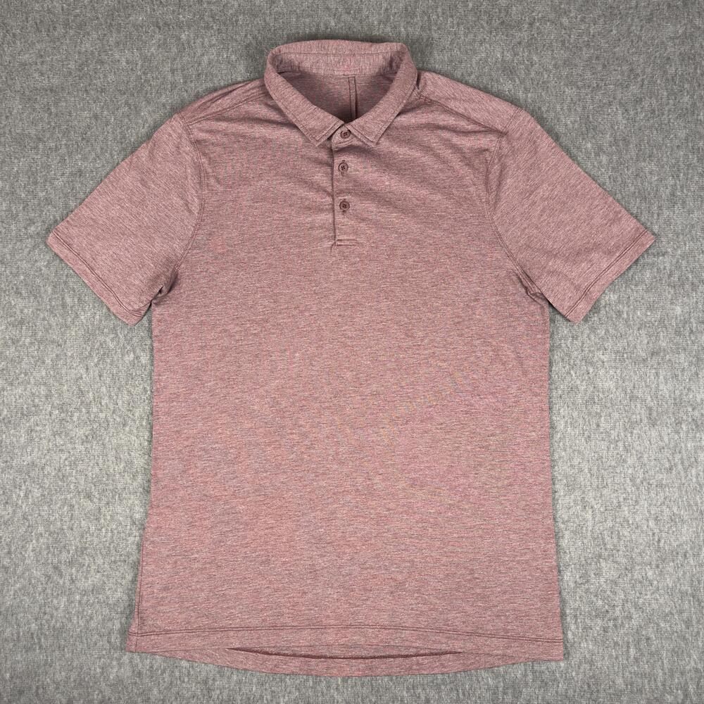 Lululemon Evolution Polo Shirt Mens Large Pink Performance Golf Stretch Knit
